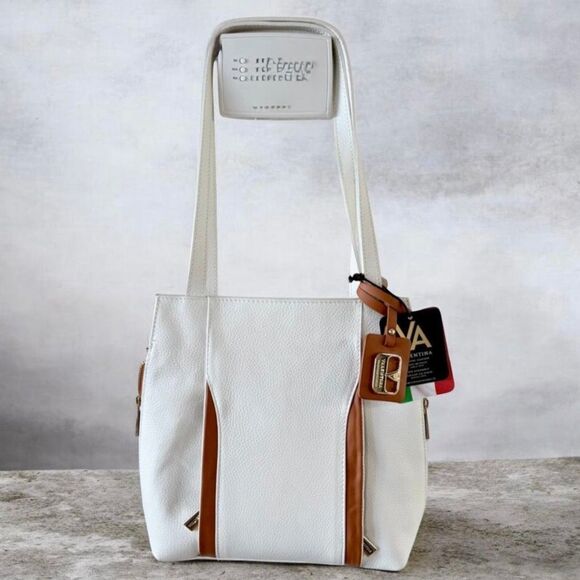 NWT Valentina White Italian Leather Convertible crossbody Shoulder Backpack Bag main image 8